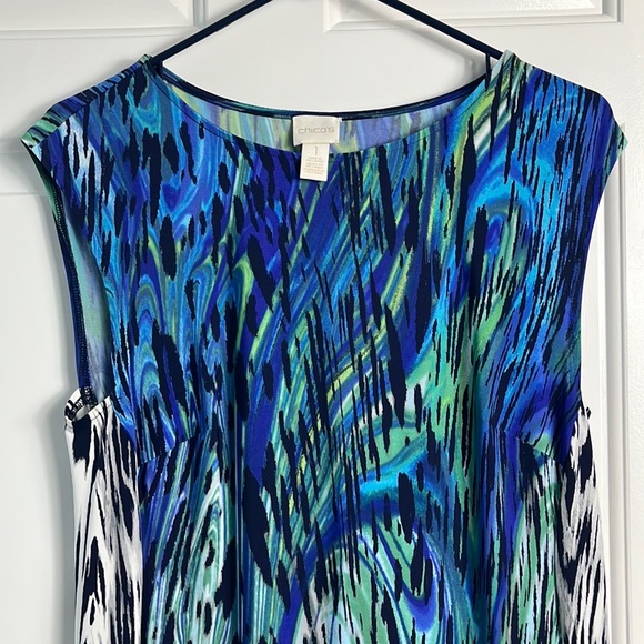 Chico’s Blue Green Watercolor Patterned Sleeveless Dress Size 1 (8) - Picture 4 of 9